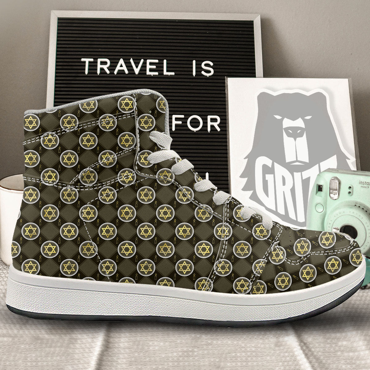 Star Of David Flaming Print High Top Sneakers-grizzshop