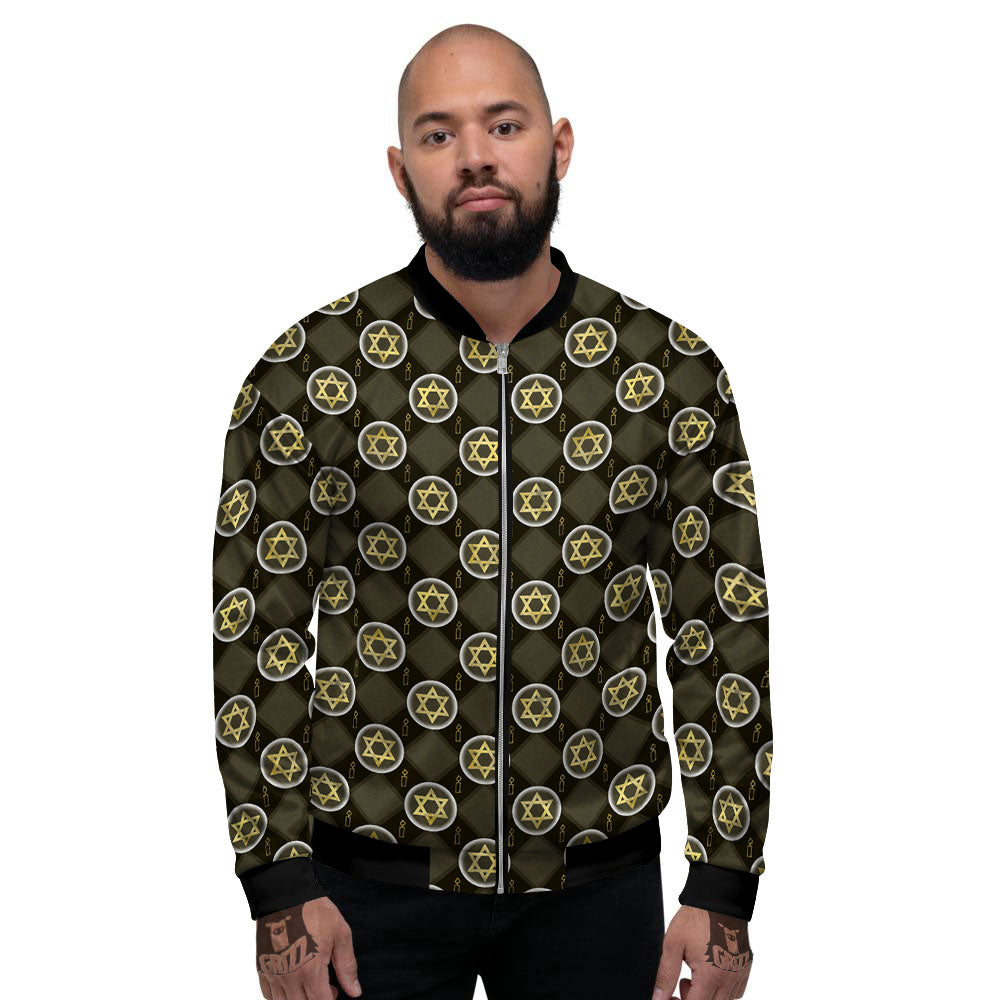 Star Of David Flaming Print Men's Bomber Jacket-grizzshop
