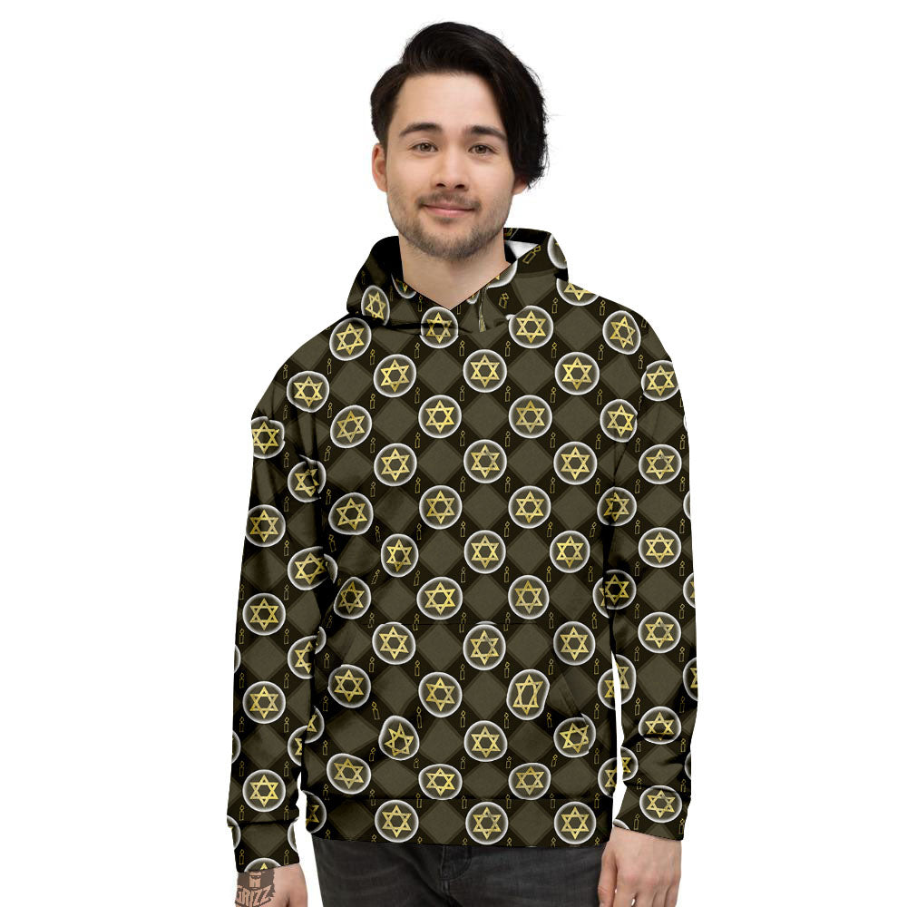 Star Of David Flaming Print Men's Hoodie-grizzshop