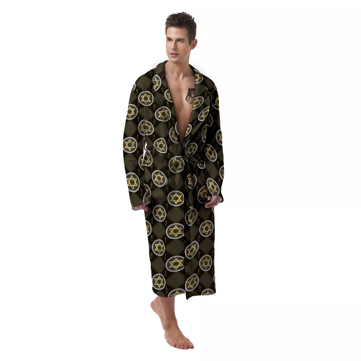 Star Of David Flaming Print Men's Robe-grizzshop