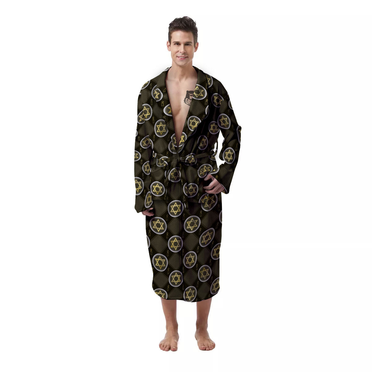 Star Of David Flaming Print Men's Robe-grizzshop