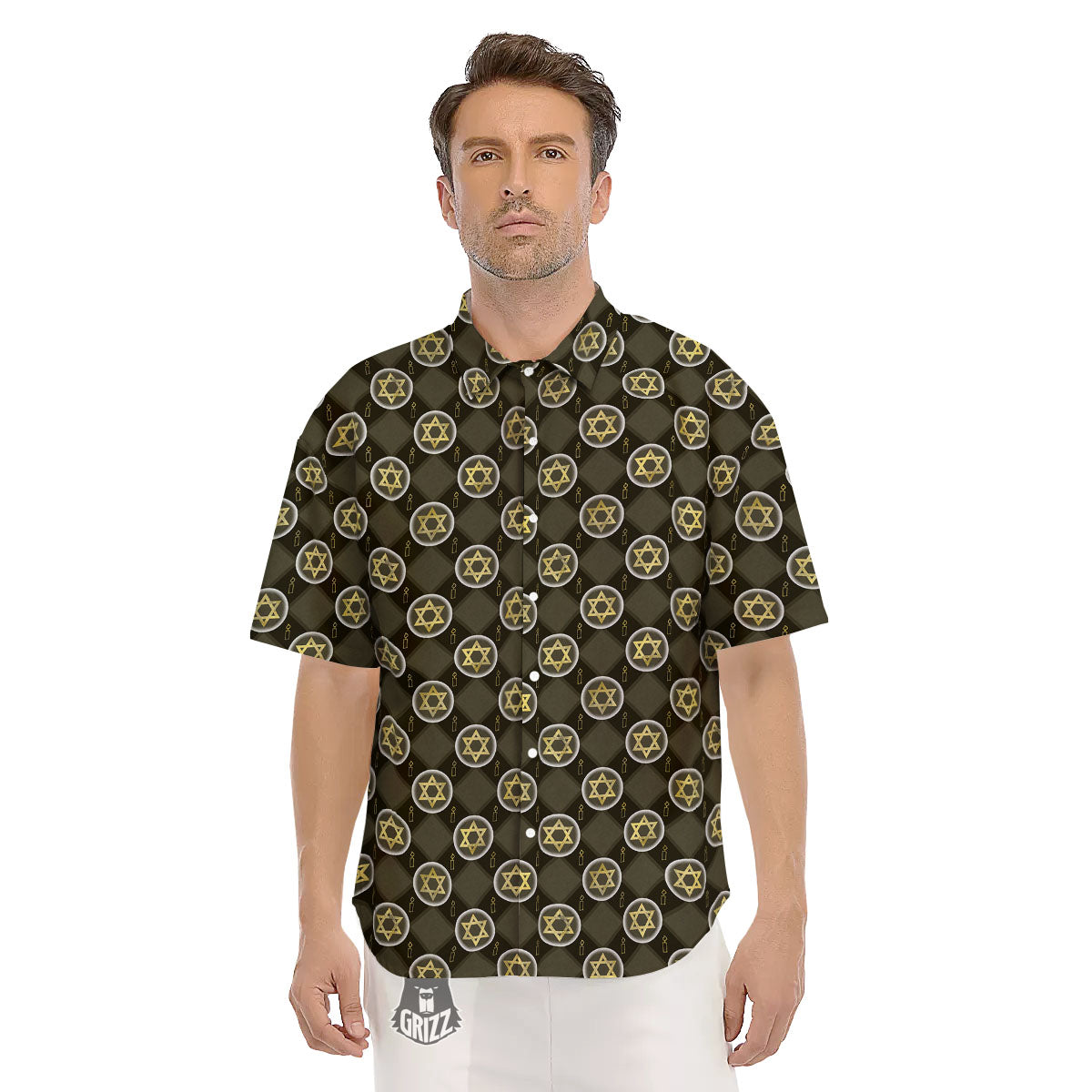 Star Of David Flaming Print Men's Short Sleeve Shirts-grizzshop