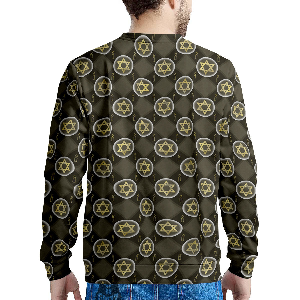 Star Of David Flaming Print Men's Sweatshirt-grizzshop