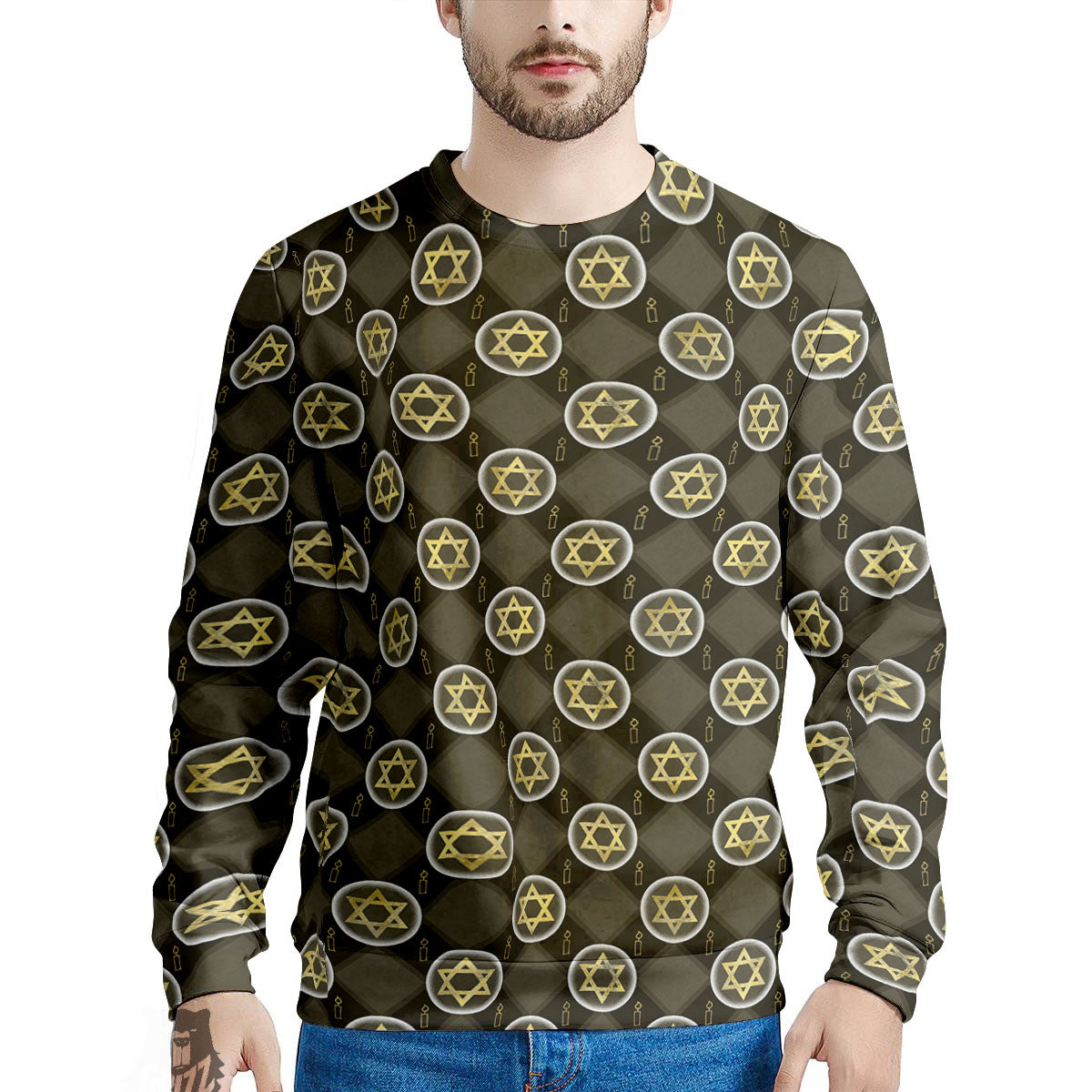 Star Of David Flaming Print Men's Sweatshirt-grizzshop