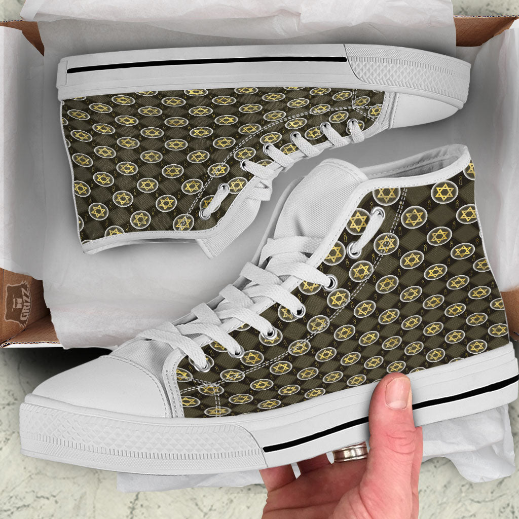 Star Of David Flaming Print White High Top Shoes-grizzshop