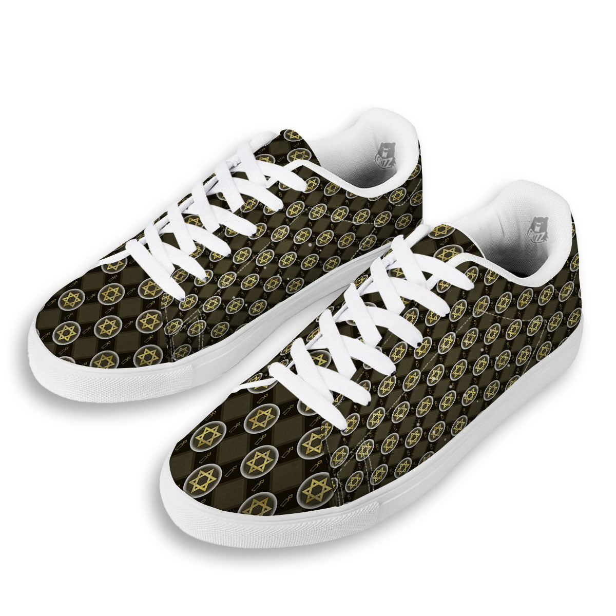 Star Of David Flaming Print White Low Top Sneakers-grizzshop