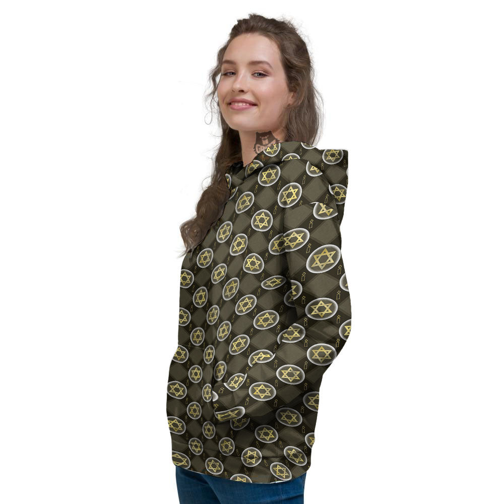 Star Of David Flaming Print Women's Hoodie-grizzshop