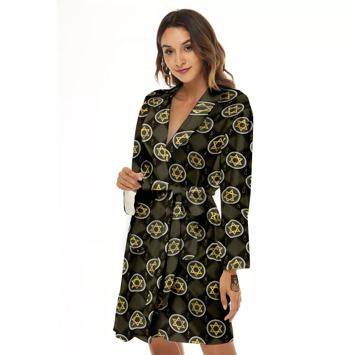 Star Of David Flaming Print Women's Robe-grizzshop