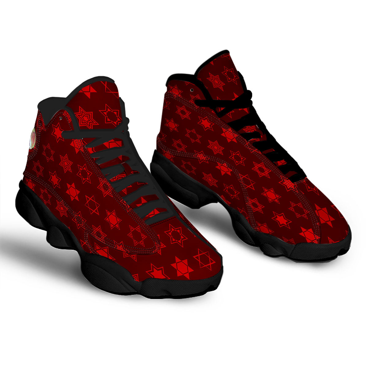 Star Of David Geometric Print Black Basketball Shoes-grizzshop