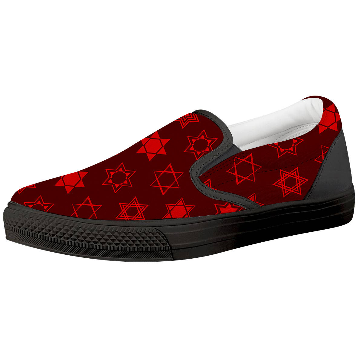 Star Of David Geometric Print Black Slip On Shoes-grizzshop