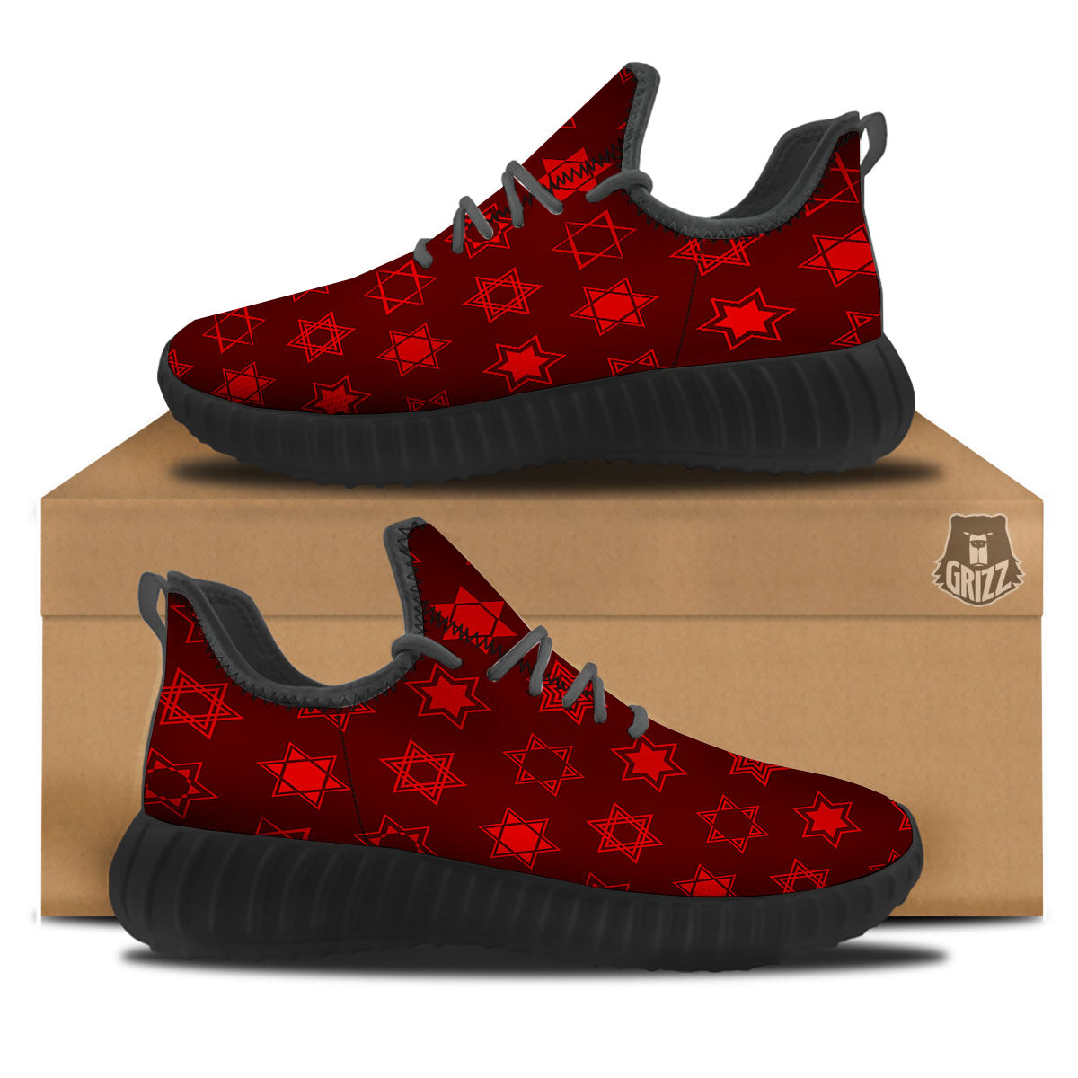 Star Of David Geometric Print Black Walking Shoes-grizzshop