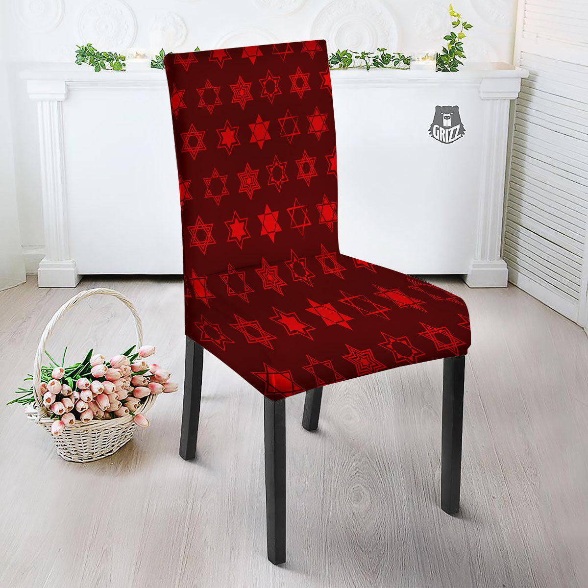 Star Of David Geometric Print Dining Chair Slipcover-grizzshop
