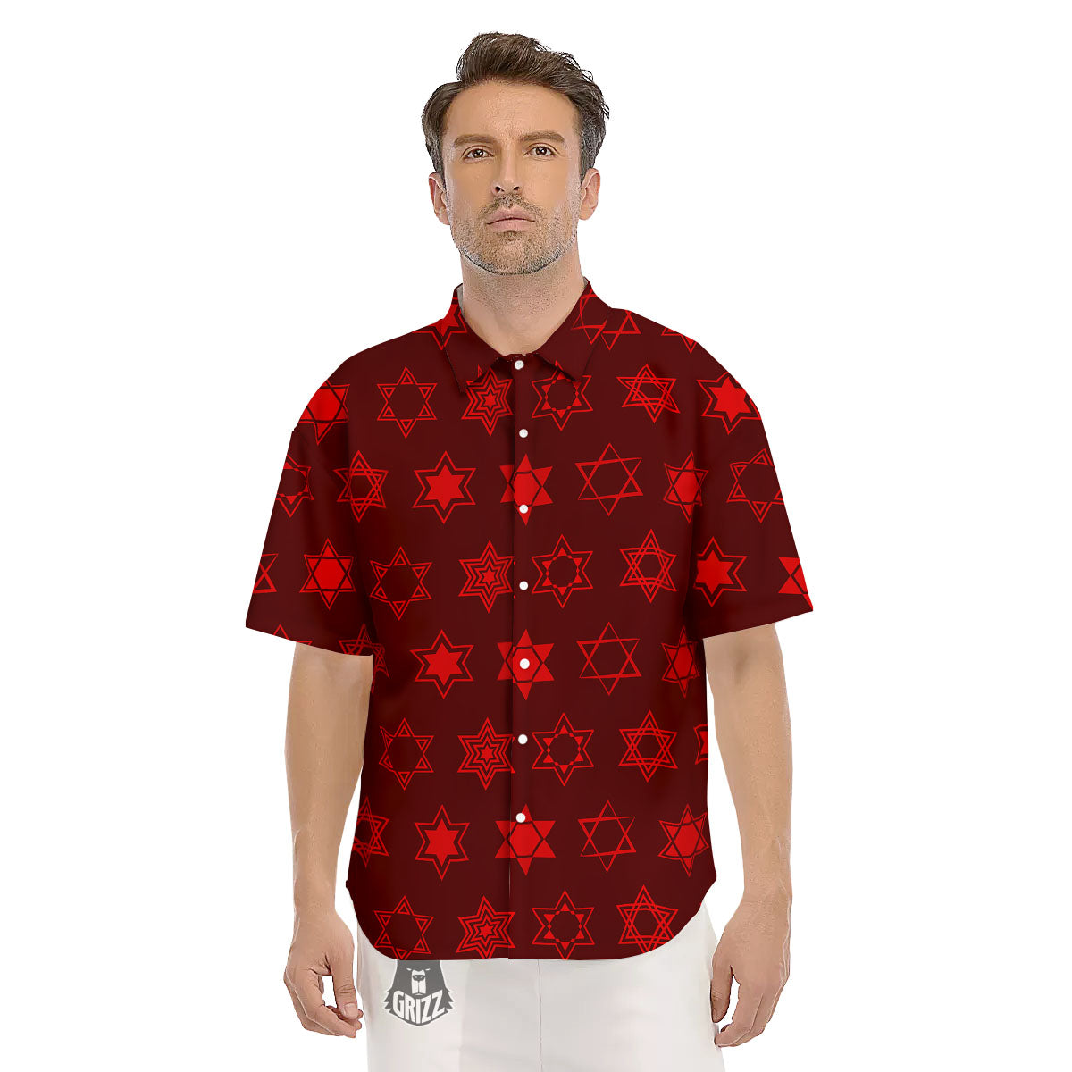 Star Of David Geometric Print Men's Short Sleeve Shirts-grizzshop