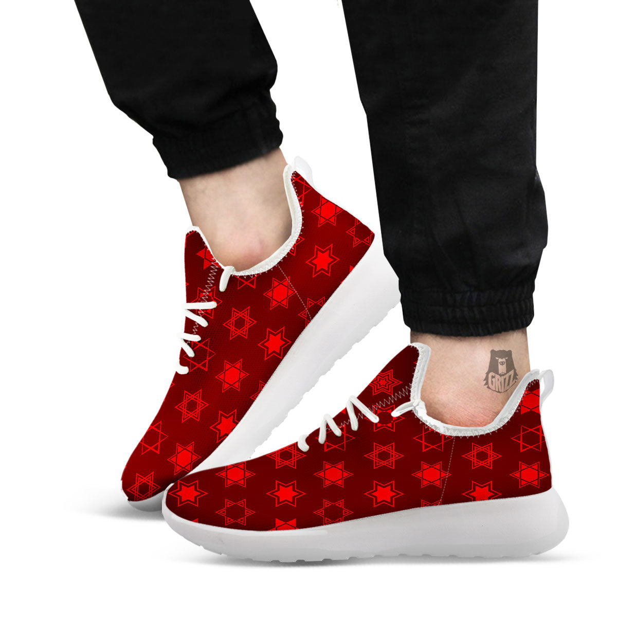 Star Of David Geometric Print White Athletic Shoes-grizzshop