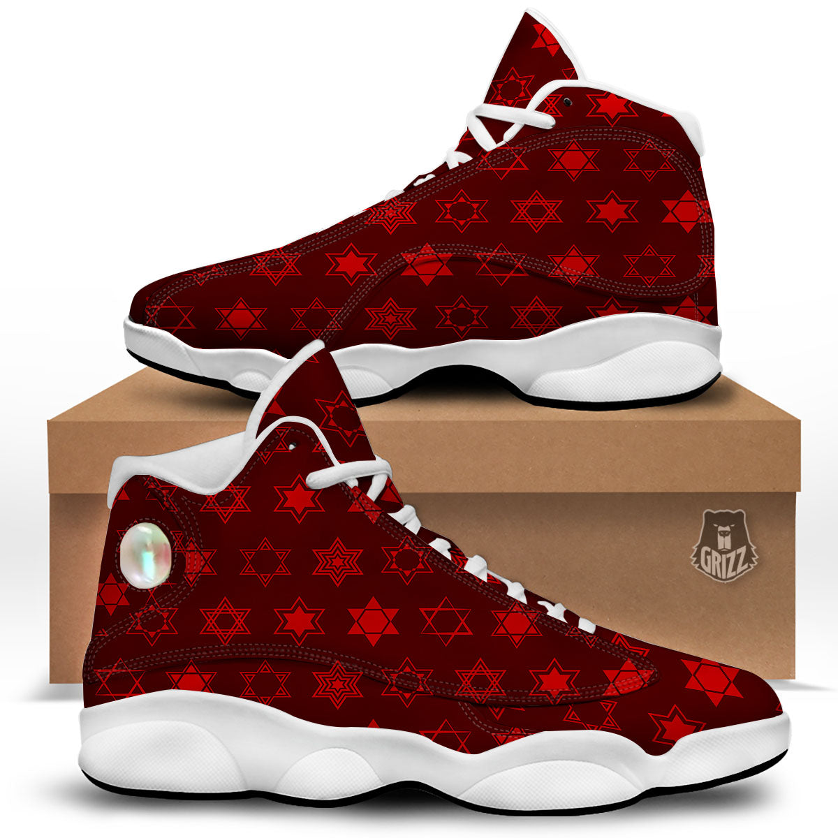Star Of David Geometric Print White Basketball Shoes-grizzshop