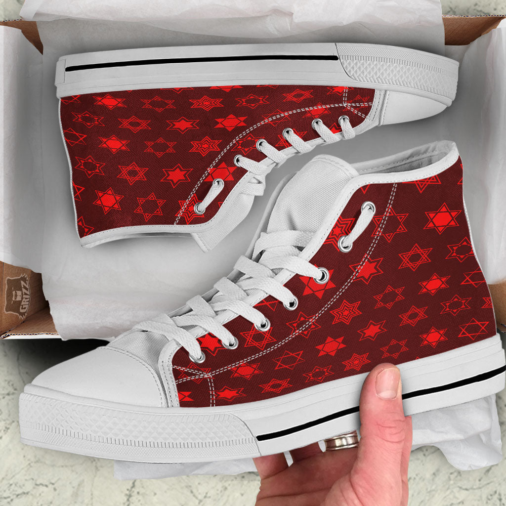Star Of David Geometric Print White High Top Shoes-grizzshop