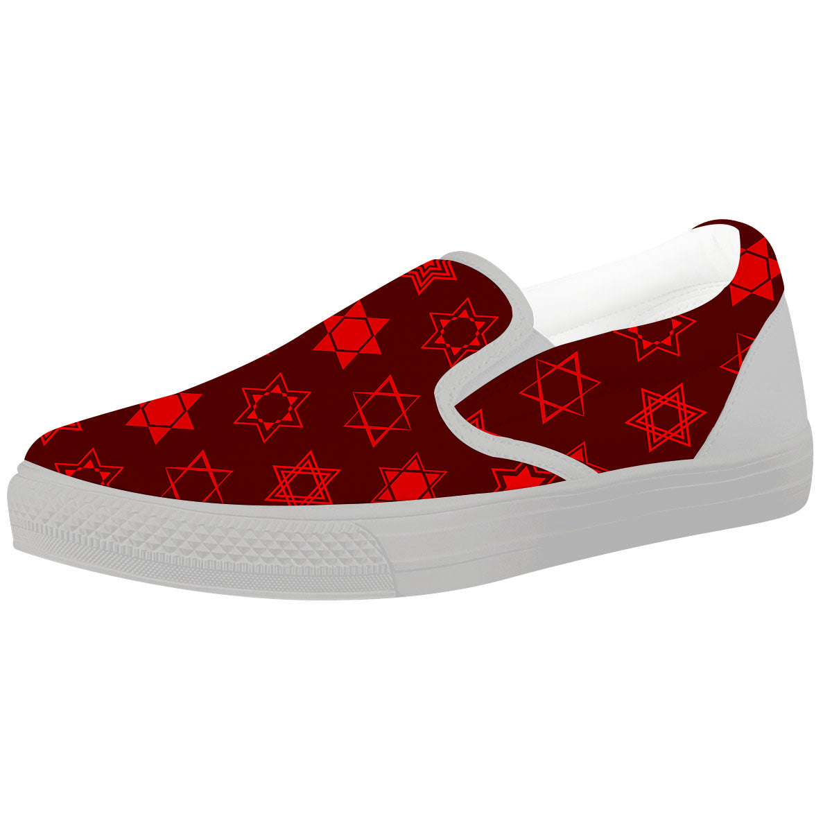 Star Of David Geometric Print White Slip On Shoes-grizzshop