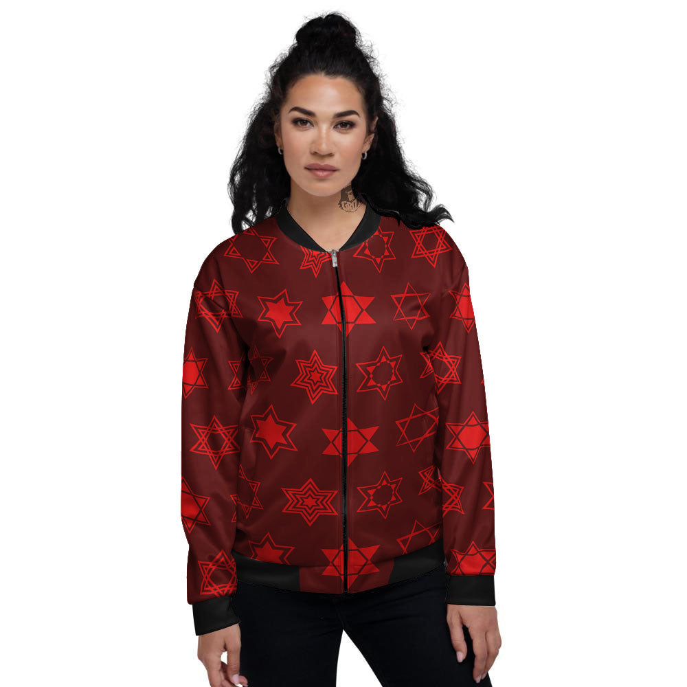Star Of David Geometric Print Women's Bomber Jacket-grizzshop