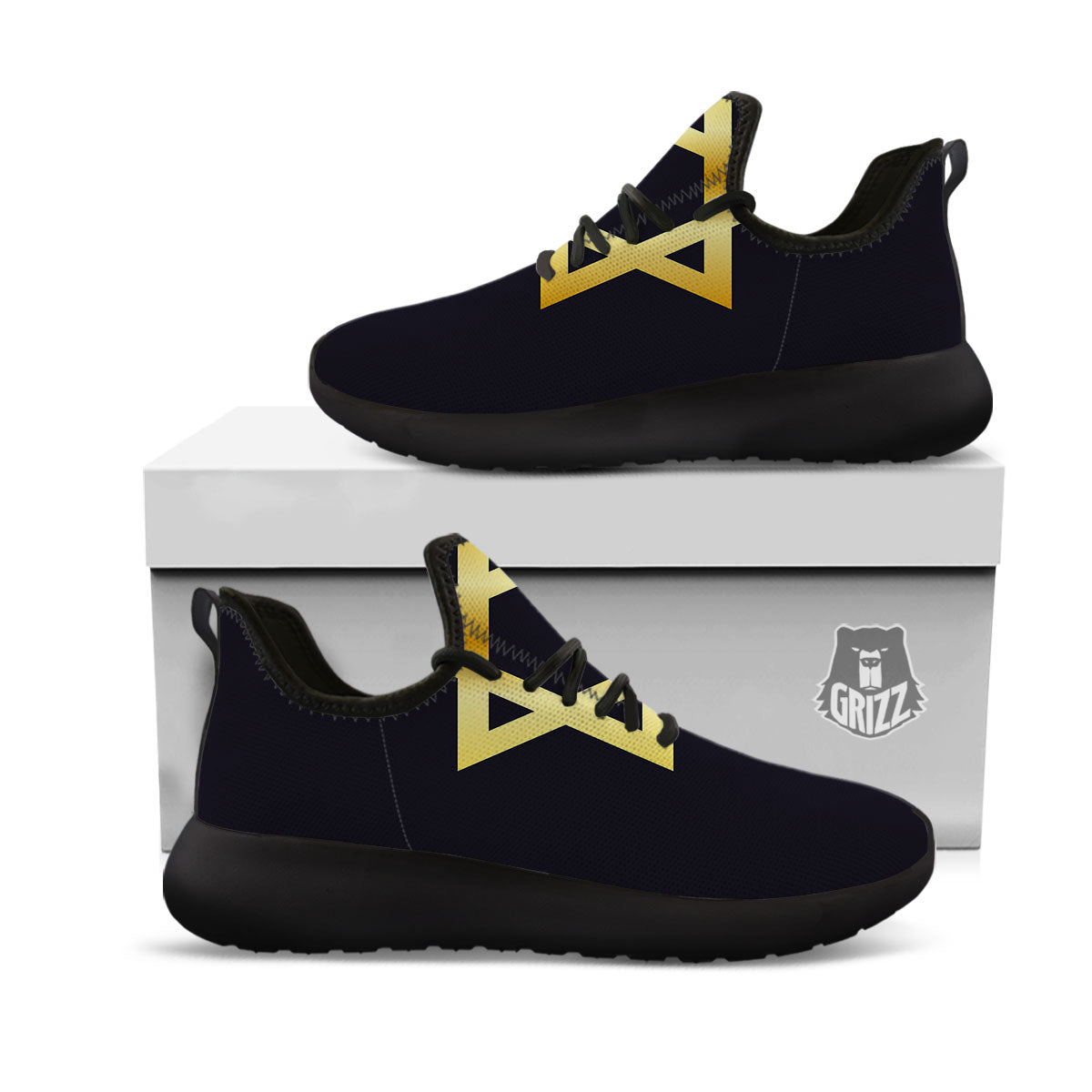 Star Of David Golden Print Black Athletic Shoes-grizzshop