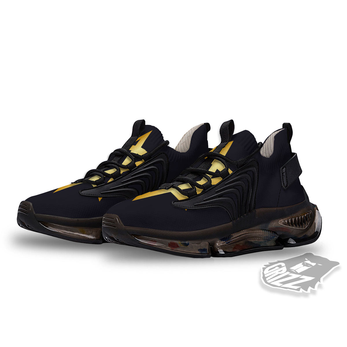 Star Of David Golden Print Black Gym Shoes-grizzshop
