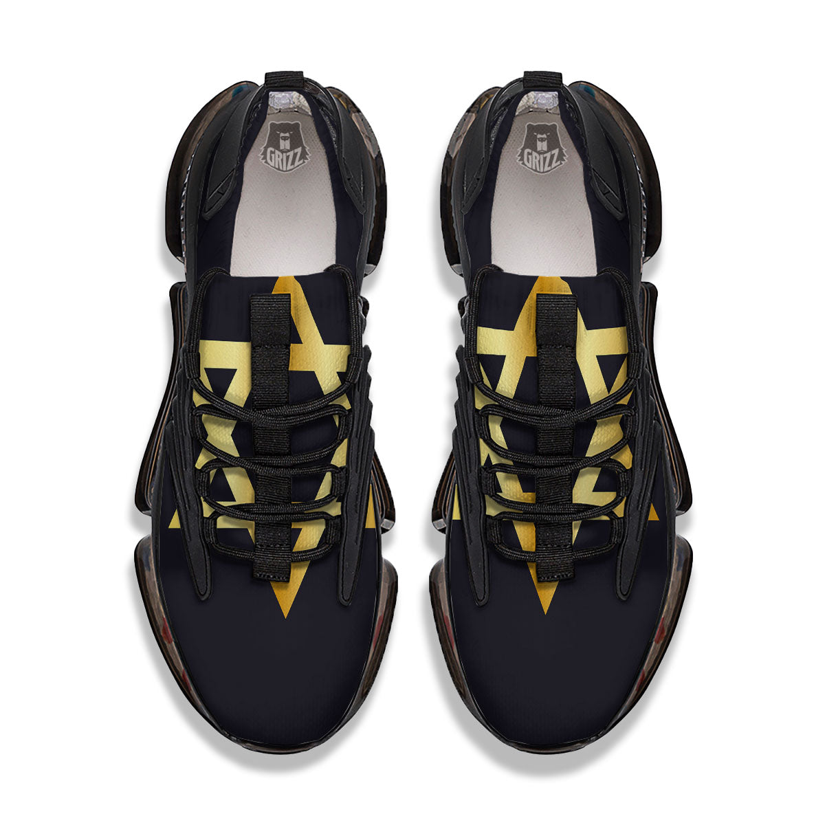 Star Of David Golden Print Black Gym Shoes-grizzshop