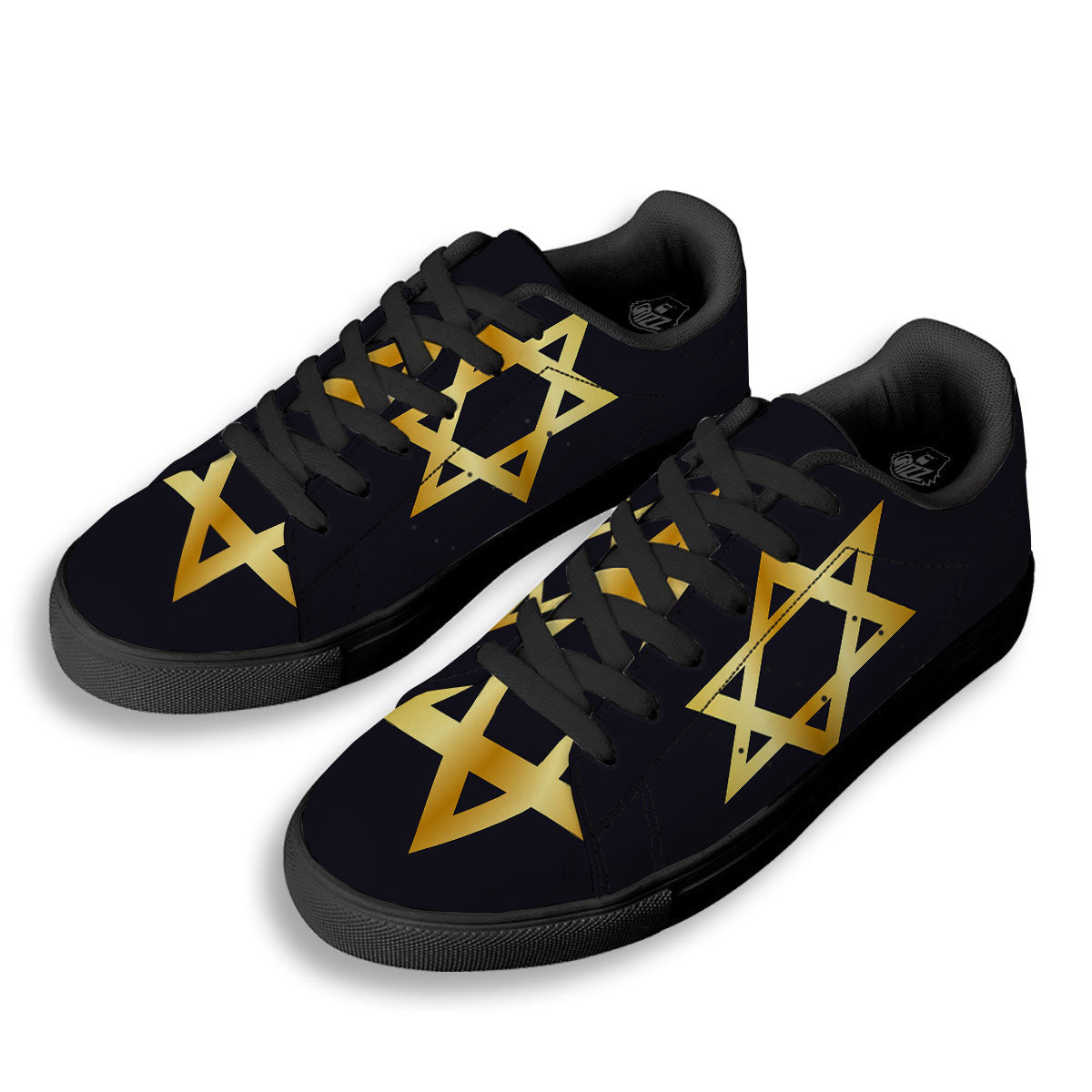 Star Of David Golden Print Black Low Top Sneakers-grizzshop