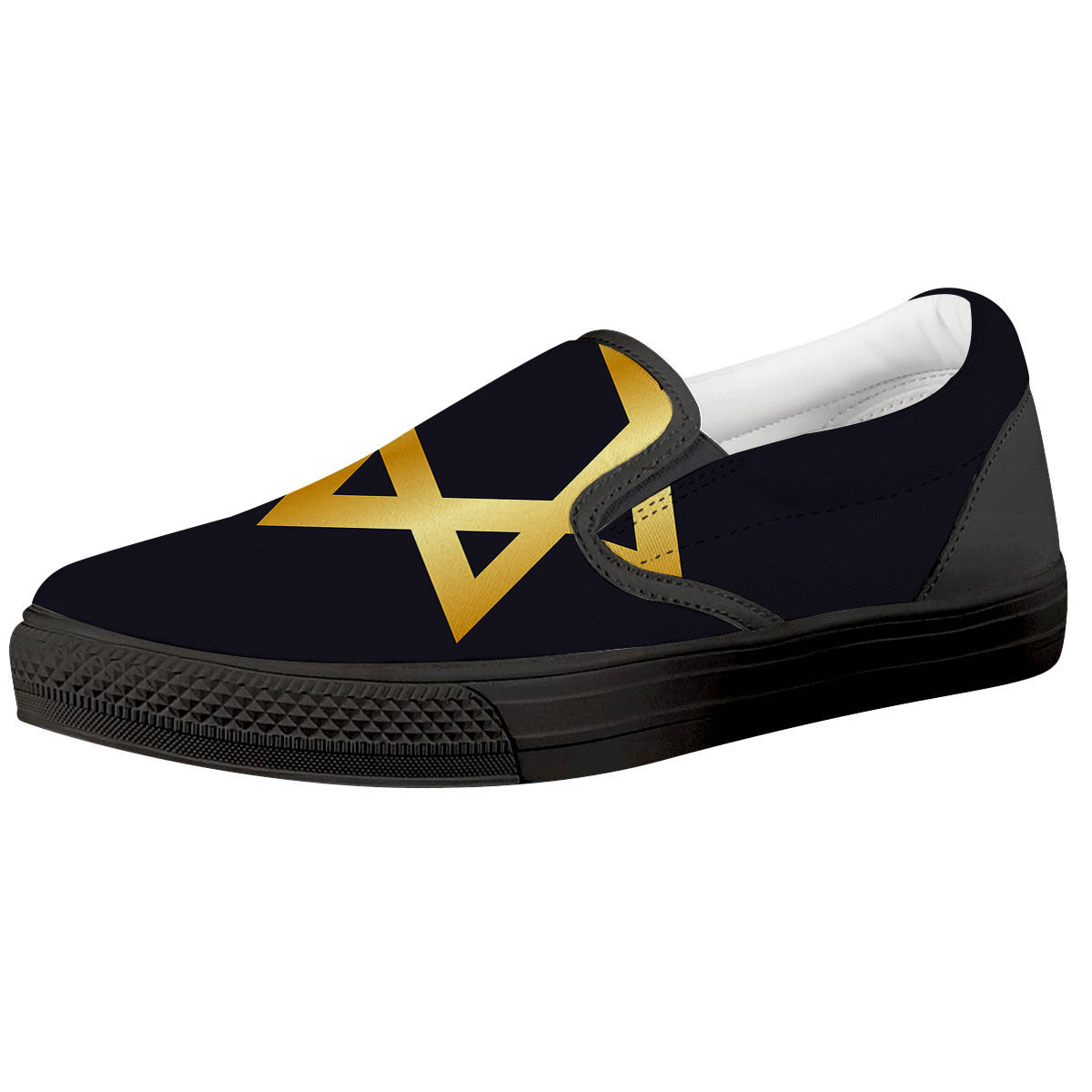 Star Of David Golden Print Black Slip On Shoes-grizzshop