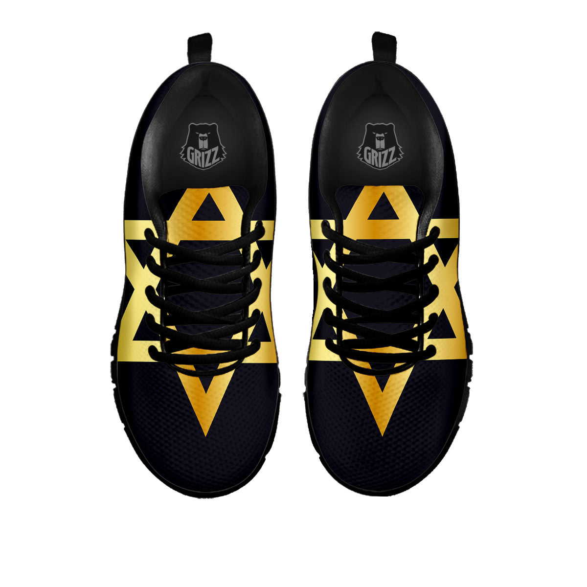 Star Of David Golden Print Black Sneaker-grizzshop