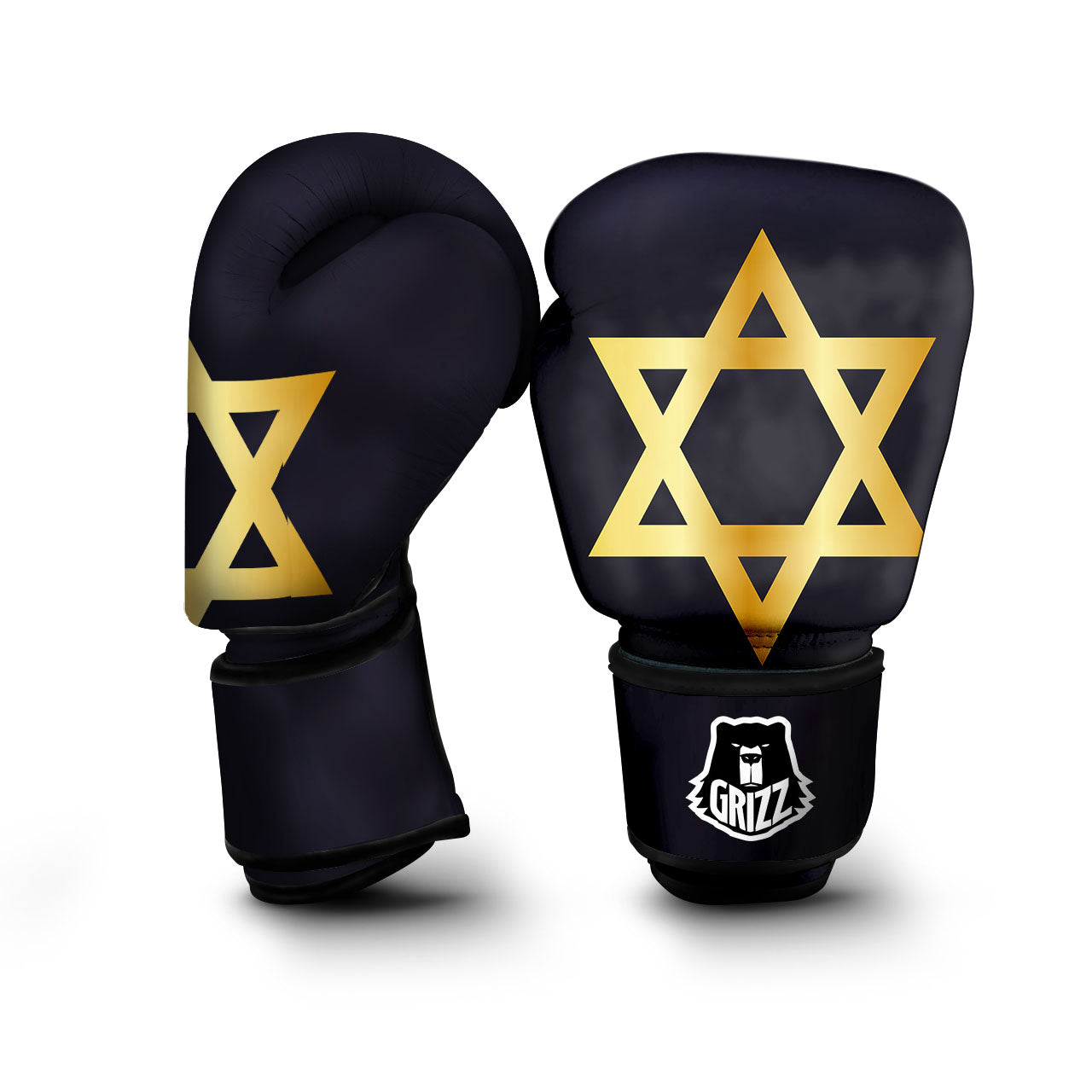 Star Of David Golden Print Boxing Gloves-grizzshop