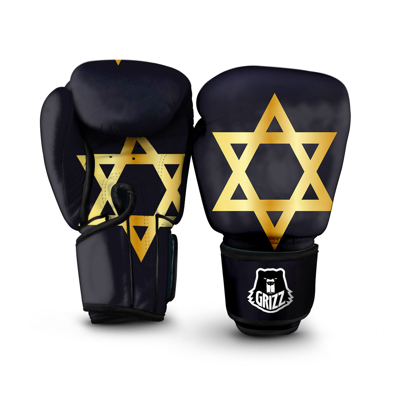 Star Of David Golden Print Boxing Gloves-grizzshop