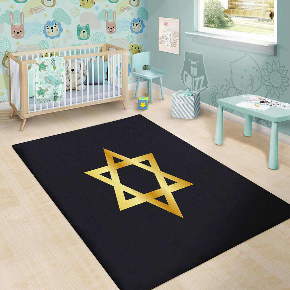 Star Of David Golden Print Floor Mat-grizzshop