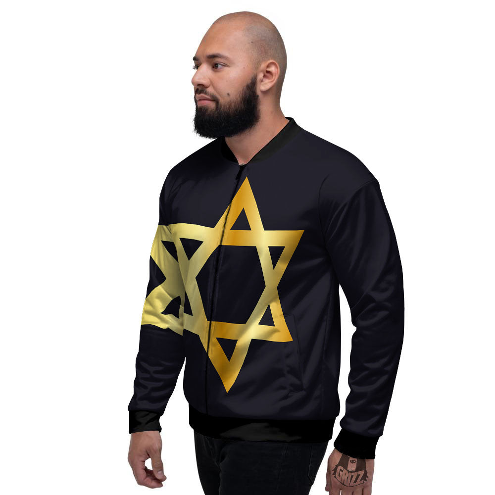 Star Of David Golden Print Men's Bomber Jacket-grizzshop