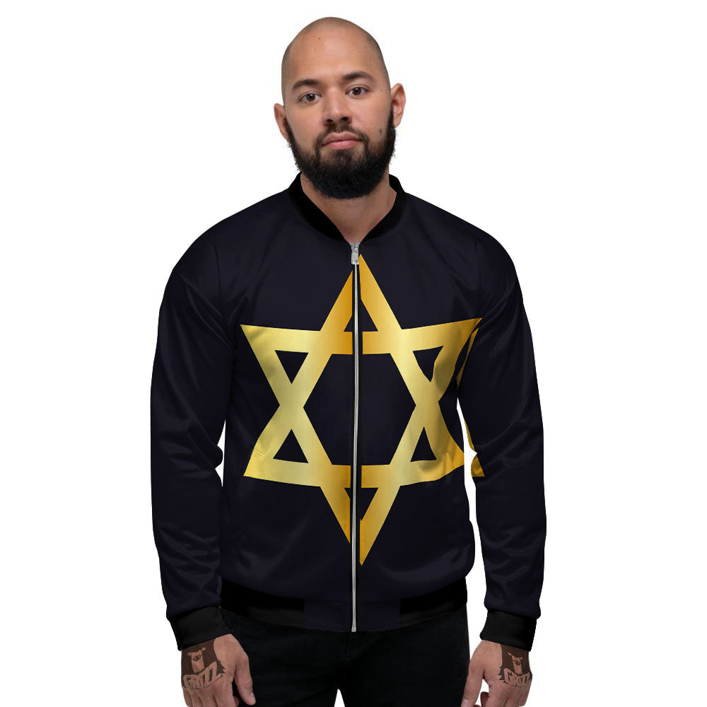 Star Of David Golden Print Men's Bomber Jacket-grizzshop