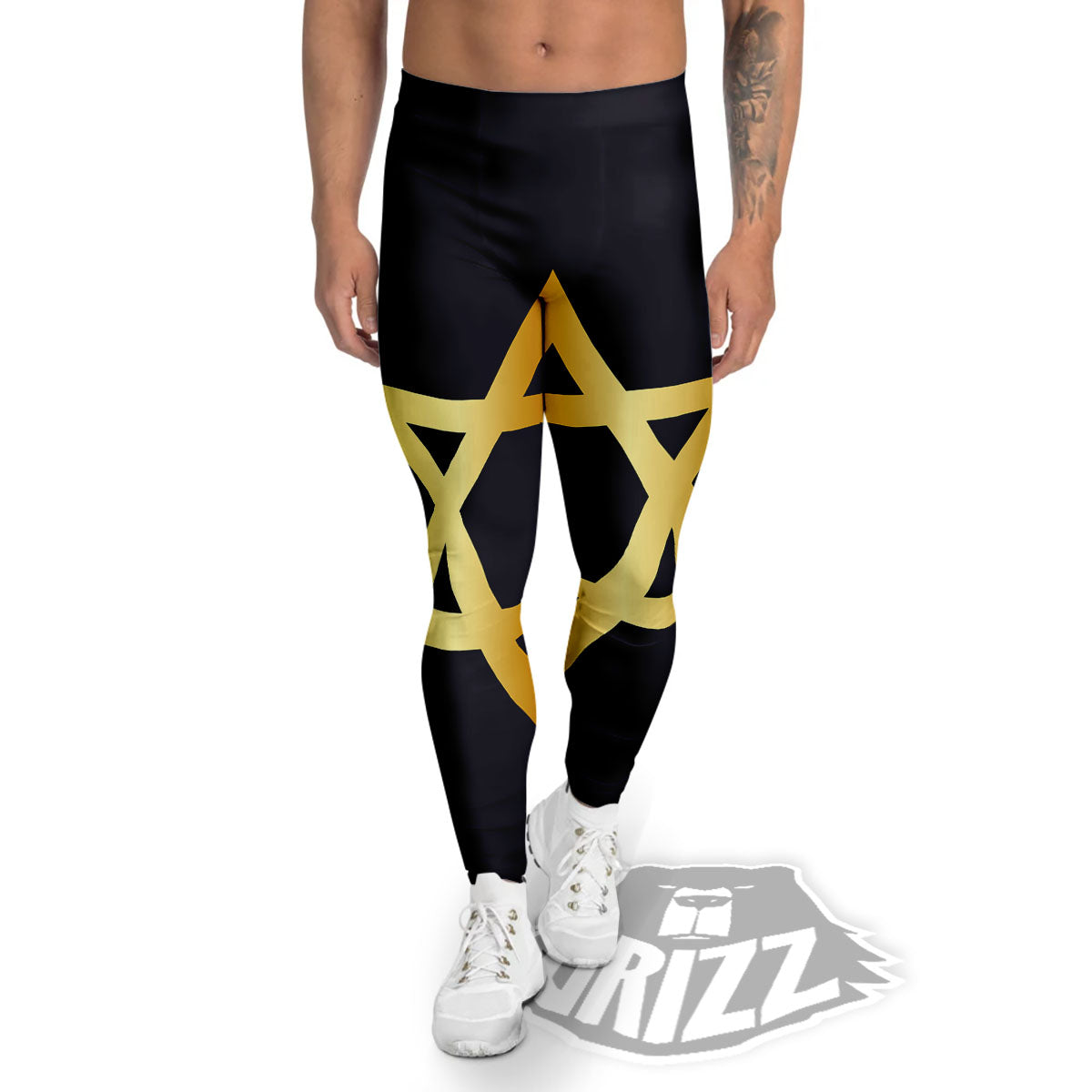 Star Of David Golden Print Men's Leggings-grizzshop