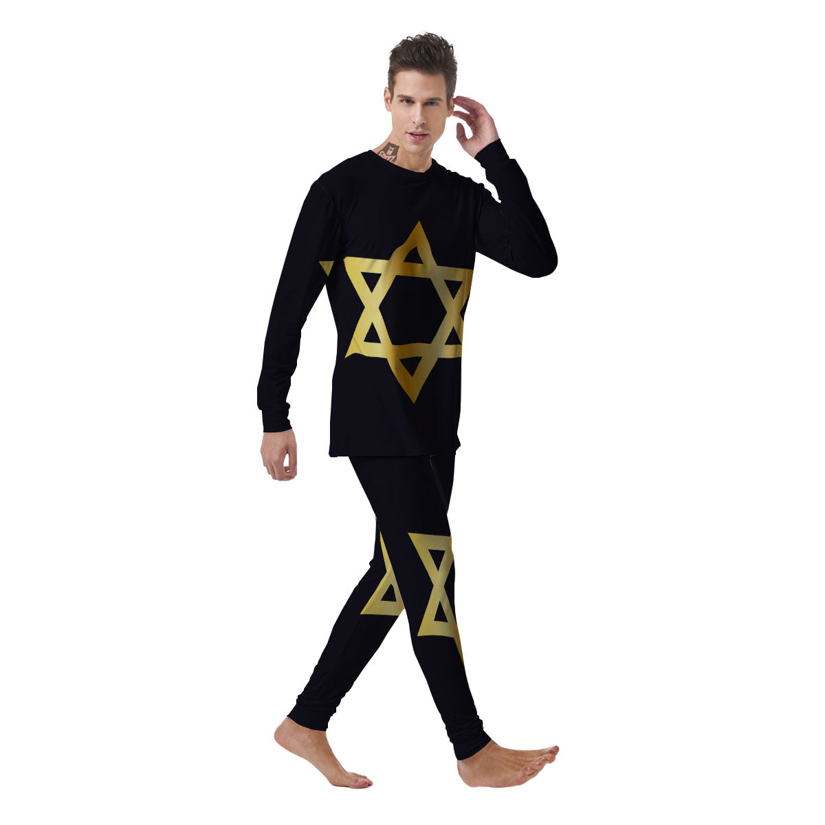 Star Of David Golden Print Men's Pajamas-grizzshop