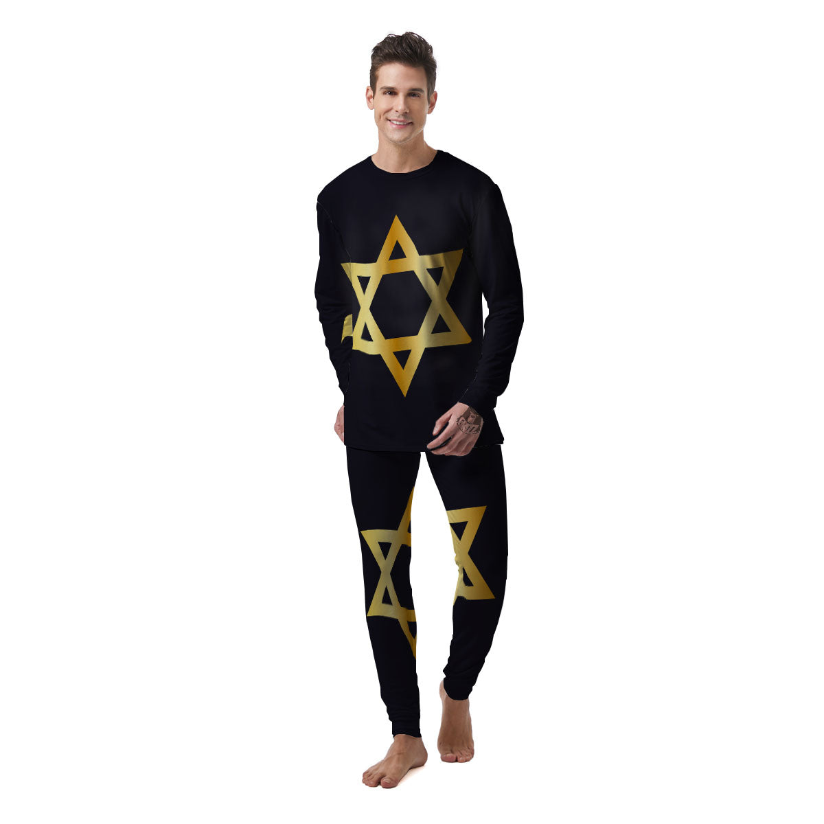 Star Of David Golden Print Men's Pajamas-grizzshop
