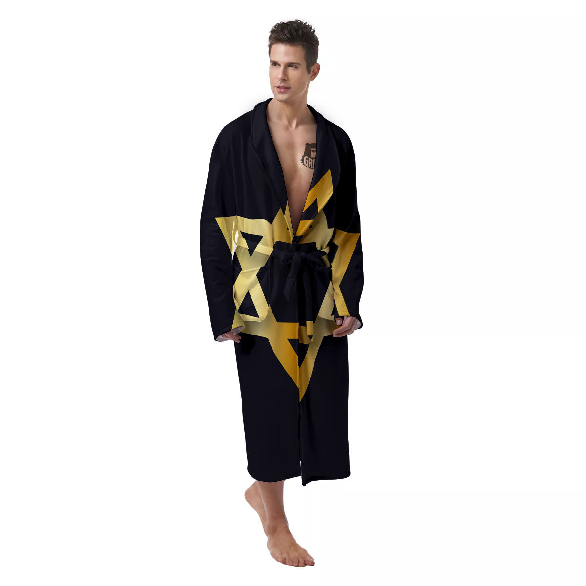 Star Of David Golden Print Men's Robe-grizzshop