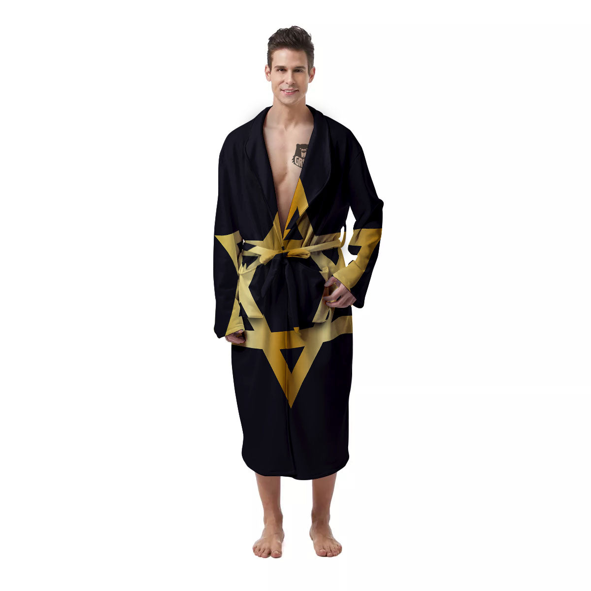 Star Of David Golden Print Men's Robe-grizzshop
