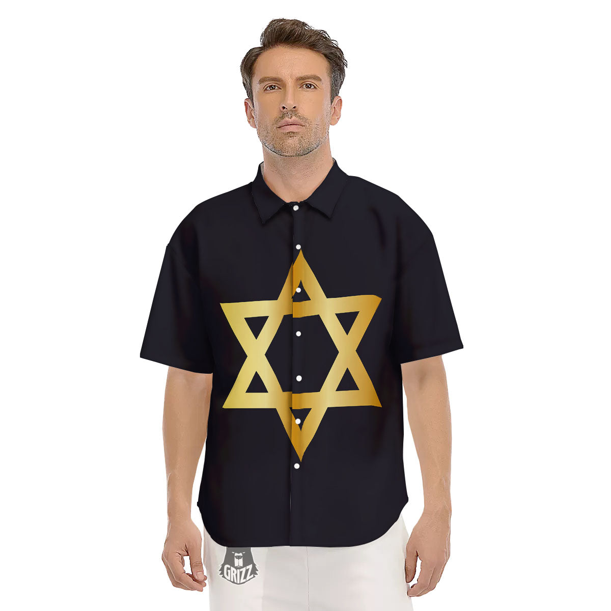 Star Of David Golden Print Men's Short Sleeve Shirts-grizzshop