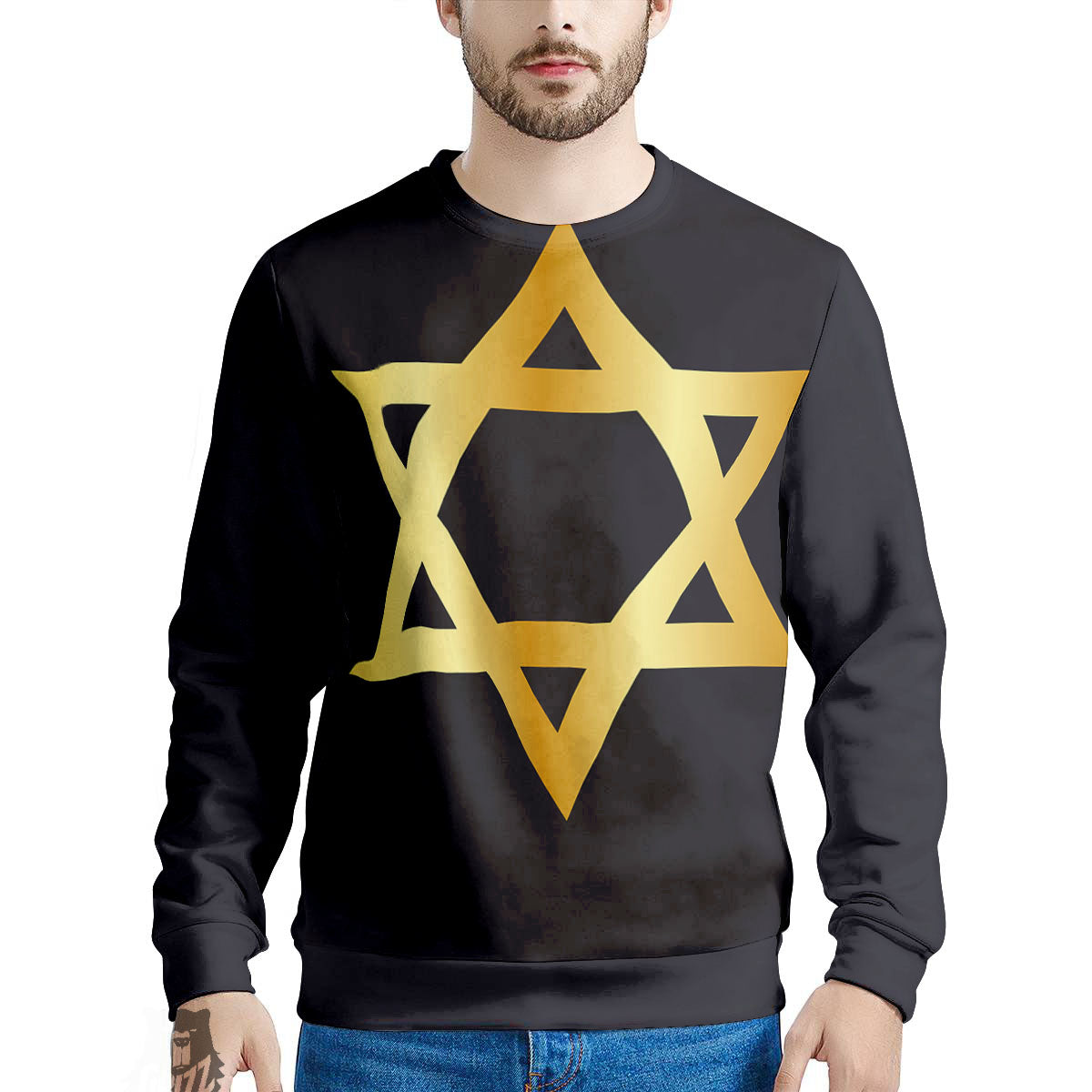 Star Of David Golden Print Men's Sweatshirt-grizzshop