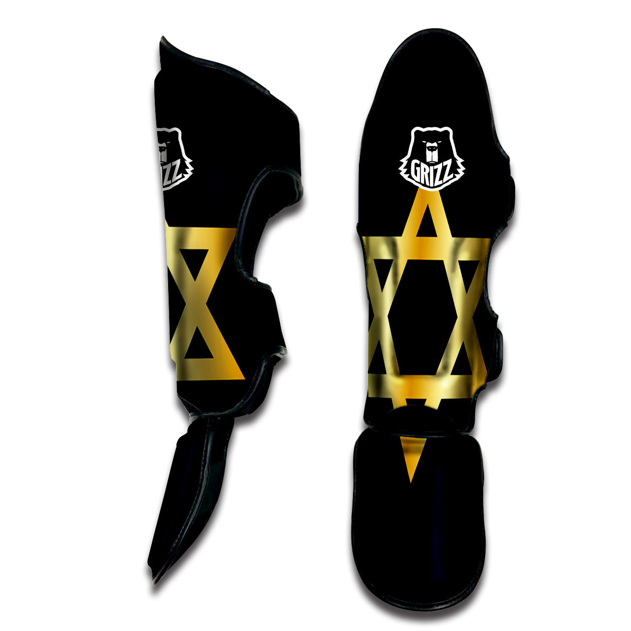 Star Of David Golden Print Muay Thai Shin Guards-grizzshop