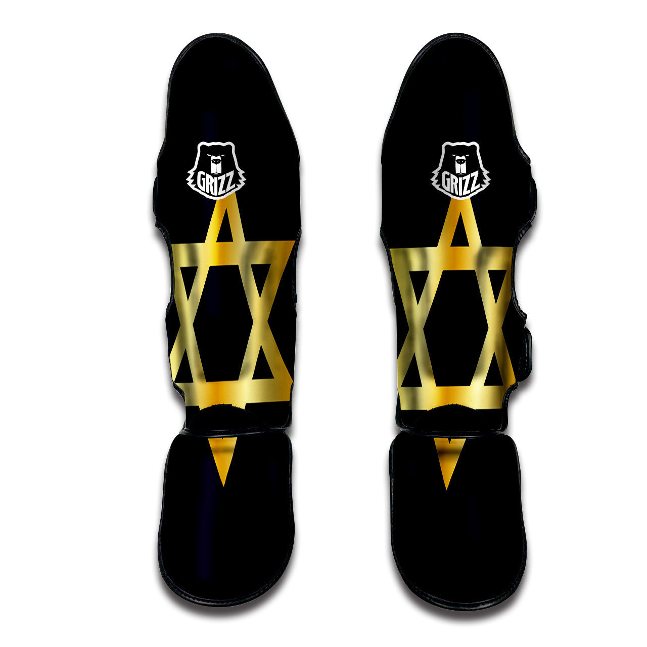 Star Of David Golden Print Muay Thai Shin Guards-grizzshop
