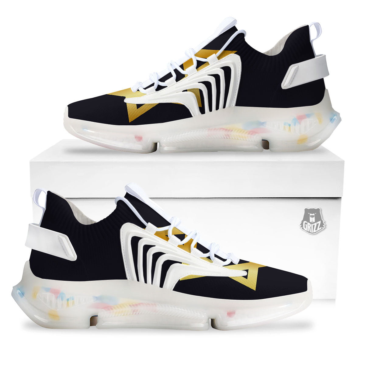Star Of David Golden Print White Gym Shoes-grizzshop