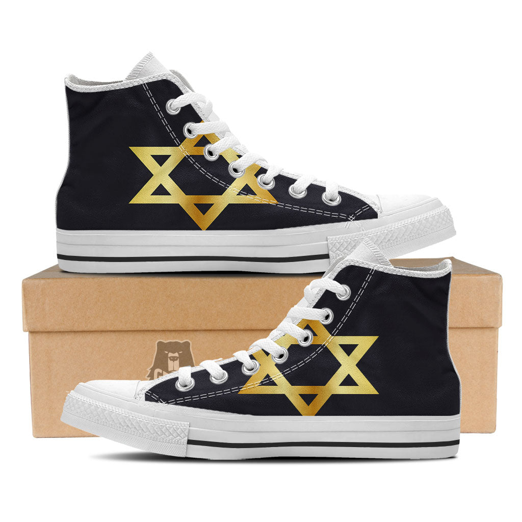 Star Of David Golden Print White High Top Shoes-grizzshop