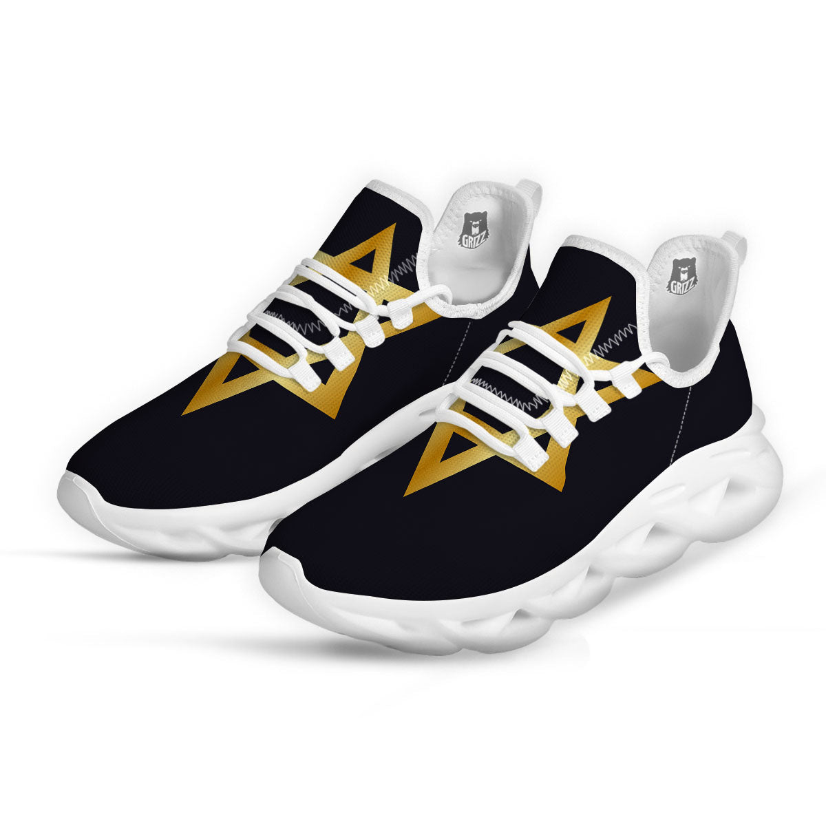 Star Of David Golden Print White Running Shoes-grizzshop
