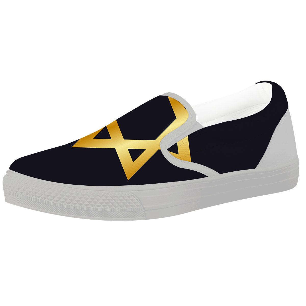 Star Of David Golden Print White Slip On Shoes-grizzshop
