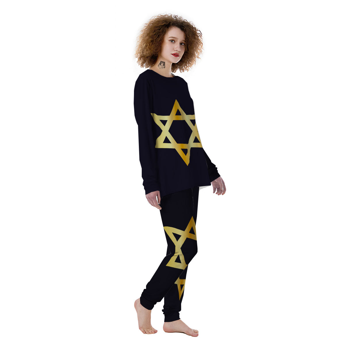 Star Of David Golden Print Women's Pajamas-grizzshop