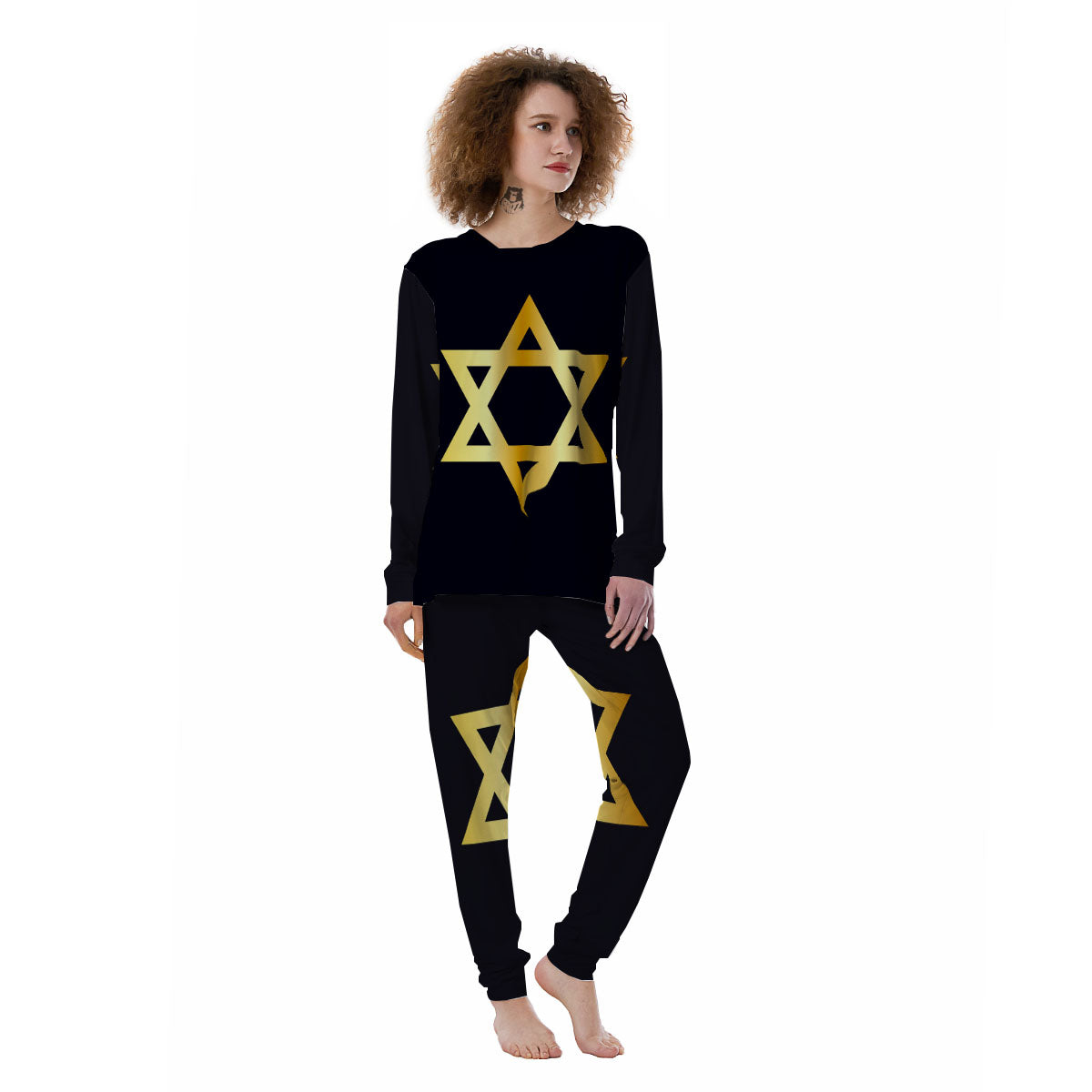 Star Of David Golden Print Women's Pajamas-grizzshop