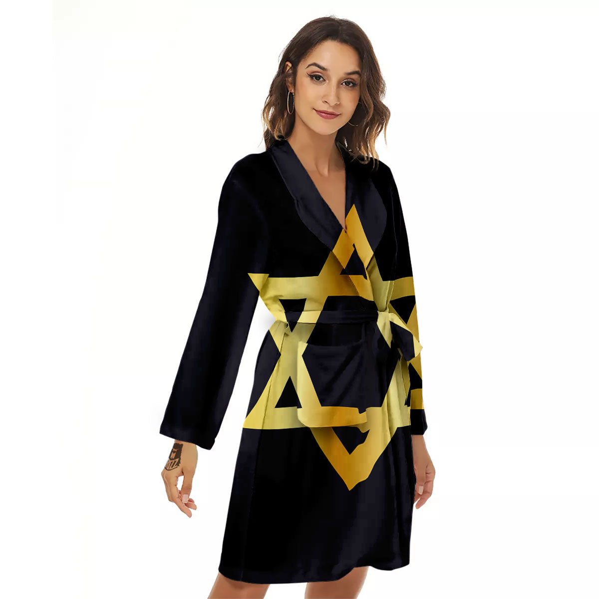 Star Of David Golden Print Women's Robe-grizzshop