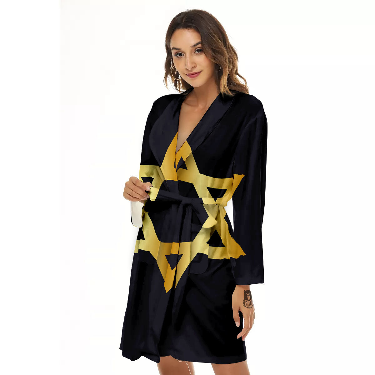 Star Of David Golden Print Women's Robe-grizzshop